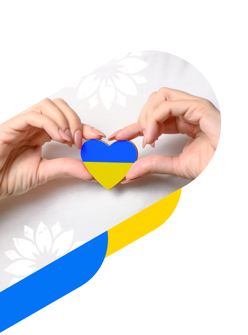 Hands holding heart with colors of Ukrainian Flag